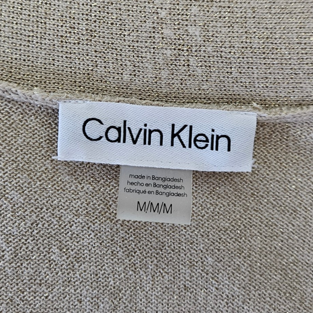 Calvin Klein Medium M Gold Shimmer Metallic Knit Open Front Cropped Cardigan - Picture 4 of 6